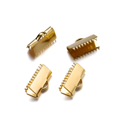 Stainless Steel Gold Plated Ribbon End Crimps Cord Ends Tail Clips For DIY Jewelry Making Finding Connection Accessories