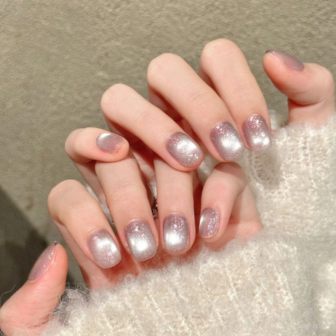 Silbergrau Glitzer Katzenaugen Künstliche Fingernägel Handgefertigt Magnetisch Falsche Nägel Set Für Damen Täglich Nagelkunst