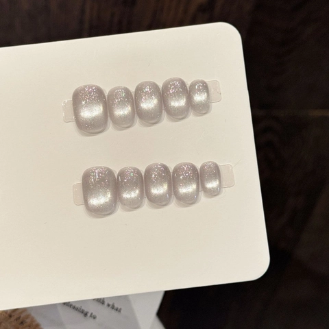 Silbergrau Glitzer Katzenaugen Künstliche Fingernägel Handgefertigt Magnetisch Falsche Nägel Set Für Damen Täglich Nagelkunst