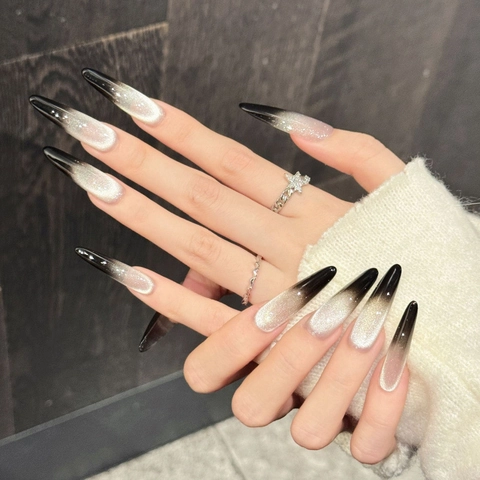Handgefertigte Cat-Eye-Farbverlauf Nägel Zum Aufdrücken Lange Stiletto Goldbraun Schimmer Künstliche Nägel Mit Werkzeugset