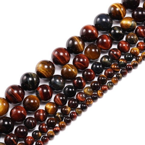 Natural Tricolor Tiger Eye Stone Beads Round Polished Chatoyancy Loose Gemstone Beads For DIY Jewelry Making Bracelet Accessories