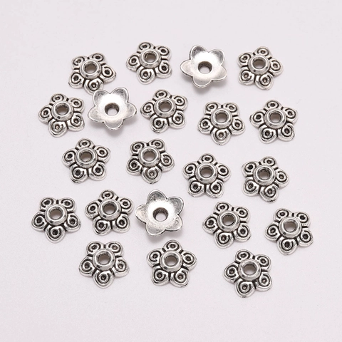 Retro Antique Silver Alloy Flower Five-pointed Star Bead Cap Spacer Beads For DIY Jewelry Making Accessories Material Components