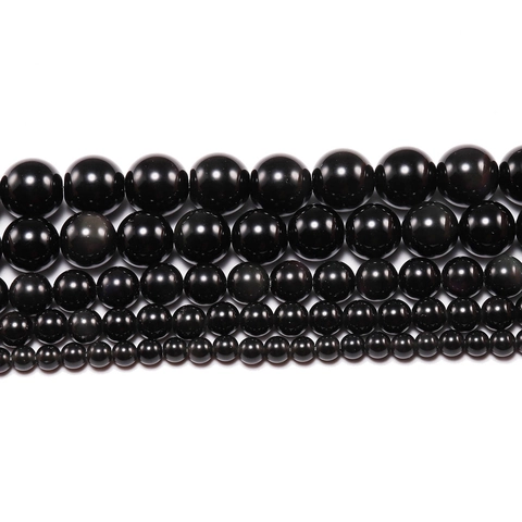 Natural Black Obsidian Round Loose Beads Polished Stone For DIY Jewelry Making Bracelet Necklace Accessories Crafting Material