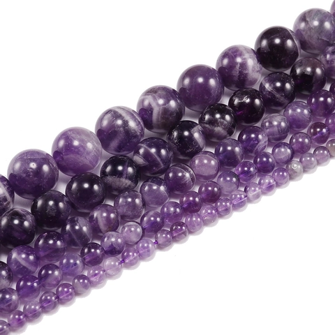 Natural Amethyst Round Beads Polished Purple Crystal Loose Beads For DIY Jewelry Making Bracelet Necklace Accessories