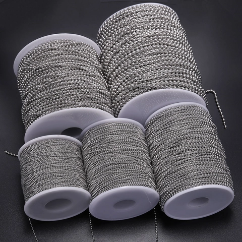Stainless Steel Ball Chain Beaded Link For DIY Jewelry Making Necklace Bracelet Finding Accessories Steel Tone String Roll