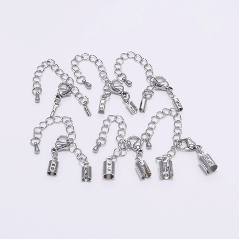 Ensemble d'Accessoires de Bijouterie en Acier Inoxydable Avec Fermoir Mousqueton Chaîne d'Extension et Clips d'Extrémité de Cordon