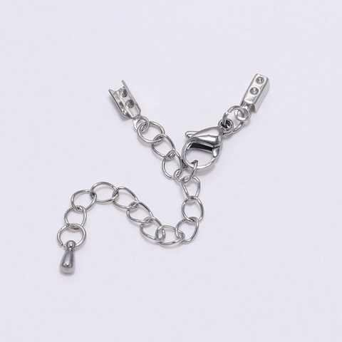 Ensemble d'Accessoires de Bijouterie en Acier Inoxydable Avec Fermoir Mousqueton Chaîne d'Extension et Clips d'Extrémité de Cordon