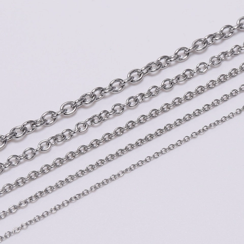 Stainless Steel Cable Chain Bulk Rolo Chain For DIY Necklace Bracelet Jewelry Making Accessories Steel Color Round Cross Chain