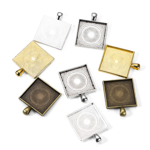 Base per Ciondolo Quadrata in Lega Base per Cabochon Per la Creazione di Gioielli Fai-da-te Motivo Vintage Anello Pendente in Metallo
