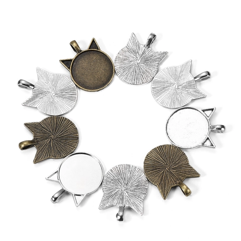 Accessori per Creazione Gioielli Fai da Te Basi per Ciondoli a Forma di Orecchie di Gatto Tonde Diametro Interno 25mm in Lega per Resina