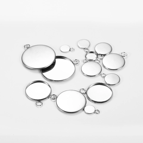 Round Stainless Steel Pendant Bezel Settings For DIY Jewelry Making Disc Base Tray With Single Ring For Time Gem Jewelry Crafts