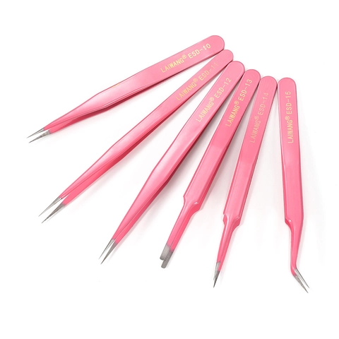 Professional Precision Anti-Static Stainless Steel Tweezers Pink ESD Tools For Jewelry Making Eyelash Extensions DIY Craft