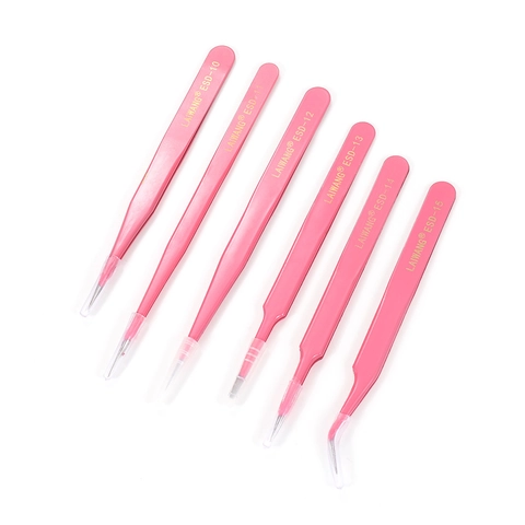 Precision Anti-Static Stainless Steel Tweezers For Jewelry Making DIY Crafts Pink Coated Professional Electronic Repair Tool ESD Tips