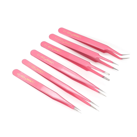 Precision Anti-Static Stainless Steel Tweezers For Jewelry Making DIY Crafts Pink Coated Professional Electronic Repair Tool ESD Tips