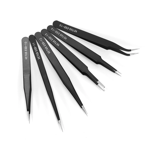 Anti Static Stainless Steel Precision Tweezers For Jewelry Making DIY Beads Rhinestone Electronic Repair Tools Black Frosted