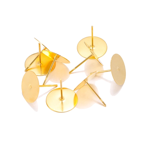 Gold Plated Stainless Steel Earring Posts With Flat Round Pad DIY Jewelry Making Findings Butterfly Backs Components