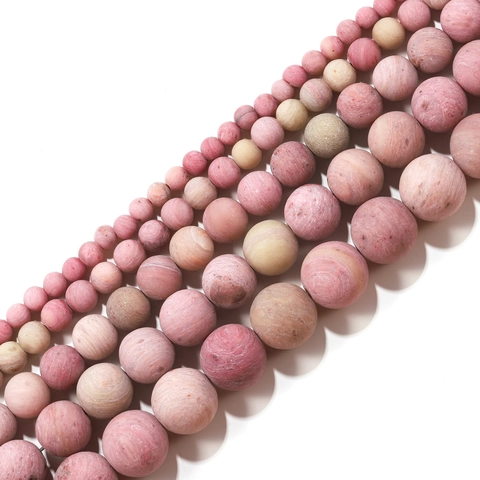 Natural Matte Rhodochrosite Round Beads For DIY Jewelry Making Bracelet Necklace Accessories Frosted Pink Stone Loose Beads