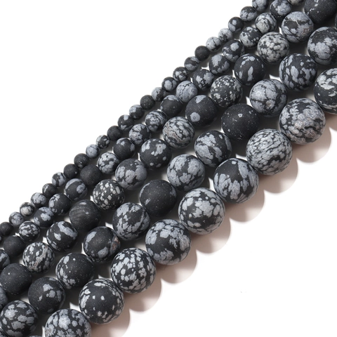 Matte Natural Snowflake Obsidian Round Stone Loose Beads For DIY Jewelry Making Bracelet Necklace Crafts