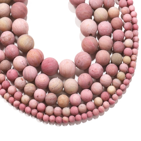 Natural Matte Rhodochrosite Round Beads For DIY Jewelry Making Bracelet Necklace Accessories Frosted Pink Stone Loose Beads