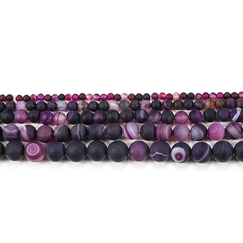 Natural Purple Striped Agate Round Loose Beads Frosted Matte Finish Striped Stones For DIY Bracelet Necklace Jewelry Making