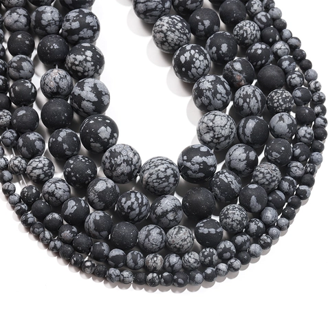 Matte Natural Snowflake Obsidian Round Stone Loose Beads For DIY Jewelry Making Bracelet Necklace Crafts