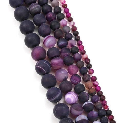 Natural Purple Striped Agate Round Loose Beads Frosted Matte Finish Striped Stones For DIY Bracelet Necklace Jewelry Making