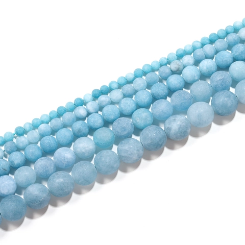 Mattierte Aquamarin Naturstein Runde Lose Perlen Für DIY Schmuckherstellung Frische Matte Hellblaue Perlen Armband Kette
