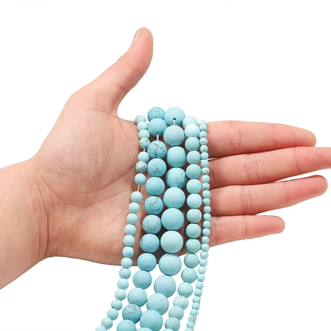 Natuurlijke Matte Turkoois Ronde Losse Kralen Voor DIY Sieraden Maken Armband Ketting Blauwe Steen Ronde Kralen Accessoires