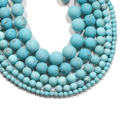 Natuurlijke Matte Turkoois Ronde Losse Kralen Voor DIY Sieraden Maken Armband Ketting Blauwe Steen Ronde Kralen Accessoires
