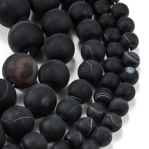 Frosted Black Striped Agate Beads Round Loose Stone Beads For DIY Jewelry Making Handmade Bracelet Necklace Findings