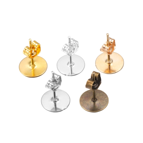 DIY Jewelry Making Findings Metal Stud Earring Posts With Butterfly Backs Set Flat Pad Base For Handmade Earring Crafting