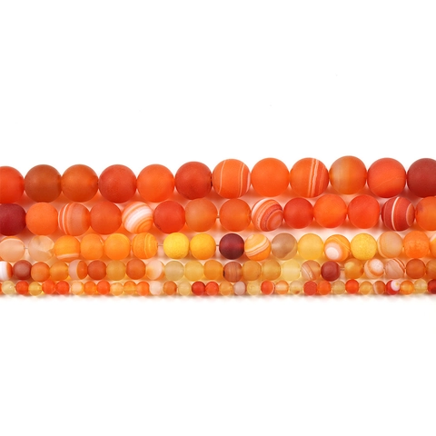 Natural Matte Banded Orange Agate Round Loose Beads For DIY Jewelry Making Frosted Striped Line Stone Beads Bracelet Necklace