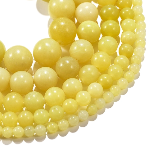 Natural Polished Lemon Jade Round Beads For Jewelry Making DIY Bracelets Necklaces Yellow Gemstone Loose Beads Strand