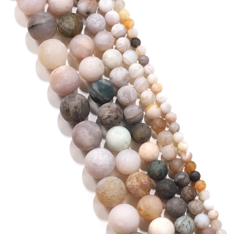 Natural Frosted Bamboo Leaf Agate Round Beads For Jewelry Making DIY Bracelet Necklace Handcraft Stone Beads Strand