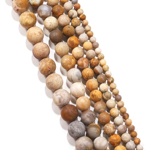 Natural Frosted Chrysanthemum Stone Beads Round Matte Fossil Stone Loose Beads For DIY Jewelry Making Bracelet Necklace