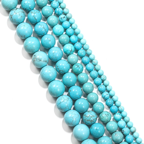 Perle in Turchese Naturale Tonde Perline Sciolte per Accessori Creazione Gioielli Fai da Te Stile Etnico Perle di Pietra Blu
