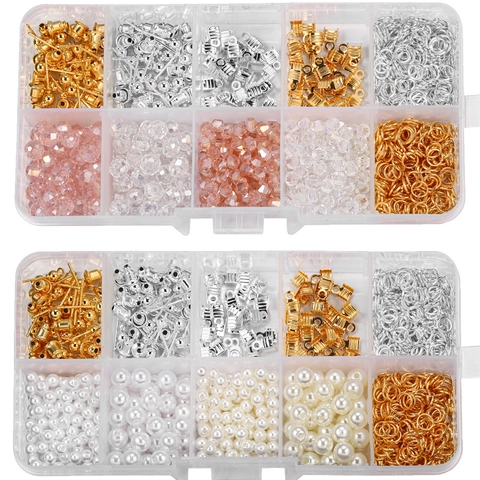 DIY Jewelry Making Supplies Kit Glass Crystal Beads Faux Artificial Pearl Alloy Earrings Findings For Bracelet Necklace Handmade Crafting Set