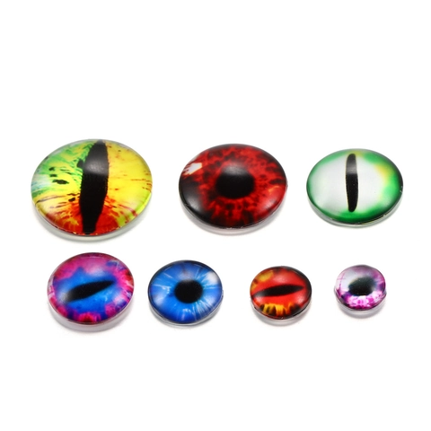 Round Glass Cabochons Cat Eye Dragon Eye Patterns Flat Back Domed Clear Glass For Doll Making DIY Jewelry Findings Crafting Accessories
