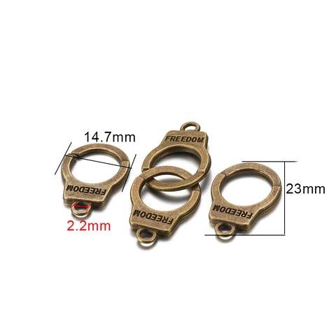 Vintage Mini Handcuff Shape Alloy Charms Freedom Engraved Metal DIY Pendant Keychain Accessories Gold Silver Antique Bronze