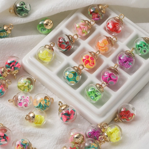 DIY Leuke Transparante Fruit Glazen Fles Hangers Polymeerklei Fruitplakjes Charms Voor Sieraden Maken Armband Ketting Handgemaakte Glazen Bol Hangers