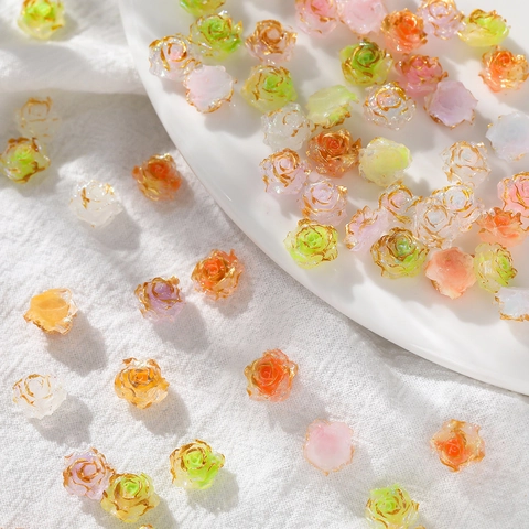 Vintage Resin Gold Rimmed Rose Beads For DIY Jewelry Making Colorful Flower Accessories For Bracelets Necklaces Handicrafts