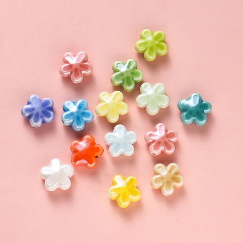 Handgemaakte Geglazuurde Keramische Bloemkralen Vijfbladige Botanische Florale Kralen Voor DIY Ketting Armband Sieraden Maken Accessoires
