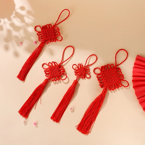 Ornement Suspendu Traditionnel Chinois Nœud de la Chance Rouge Gland Polyester Nœud Tissé Pour Décoration Maison Fête