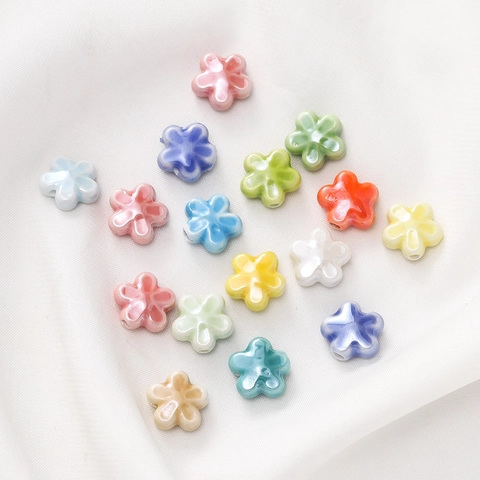 Handgemaakte Geglazuurde Keramische Bloemkralen Vijfbladige Botanische Florale Kralen Voor DIY Ketting Armband Sieraden Maken Accessoires
