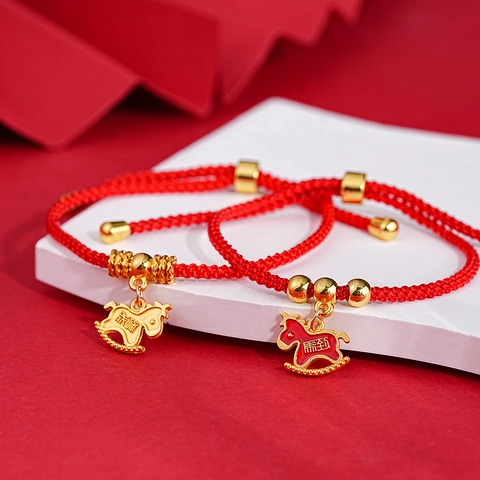 Rotes Geflochtenes Seilarmband Mit Legierung Pferd Anhänger Glasperlen Emaille Schaukelpferd Tierkreis Armband Für Neujahrsgeschenk