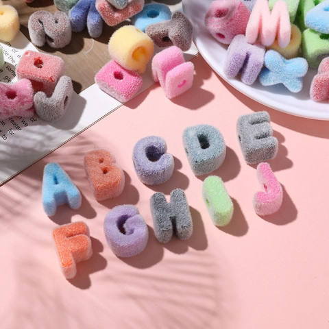 Flocked Acrylic Alphabet Letter Beads Large Hole Macaron Multicolor Plush Beads For DIY Bracelet Jewelry Making Handicraft