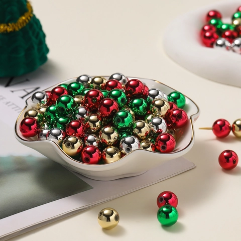 Weihnachten Galvanisierte ABS Rundperlen Metallic Lose Perlen Für DIY Schmuckherstellung Rot Grün Gold Silber Festliche Bastelperlen