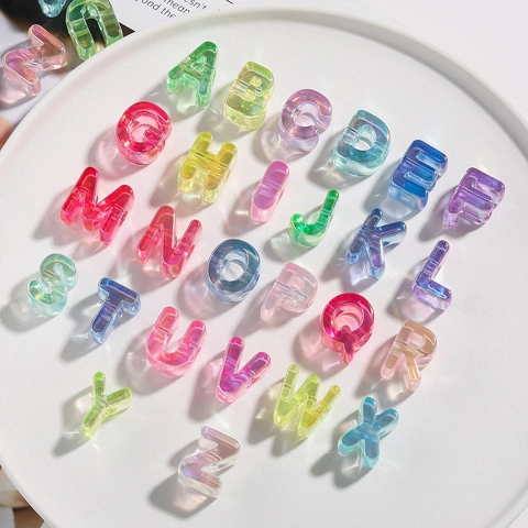 Acrylic Iridescent Transparent Alphabet Beads For DIY Jewelry Making Colorful Large Hole 3D Letter Beads For Bracelets Necklaces