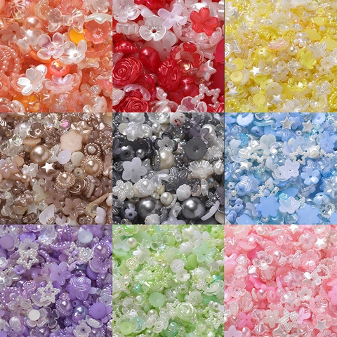 DIY Mixed Shape Glass Beads Artificial Pearl Flower Star Bow For Jewelry Making Phone Chain Decoration Accessories Women Kids