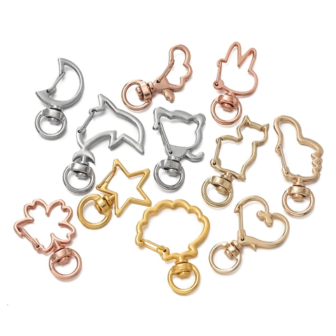Cartoon Alloy Lobster Clasp Moon Star Heart Cat Dolphin Shape For DIY Jewelry Keychain Hand-made Making Accessory Bag Charm Findings